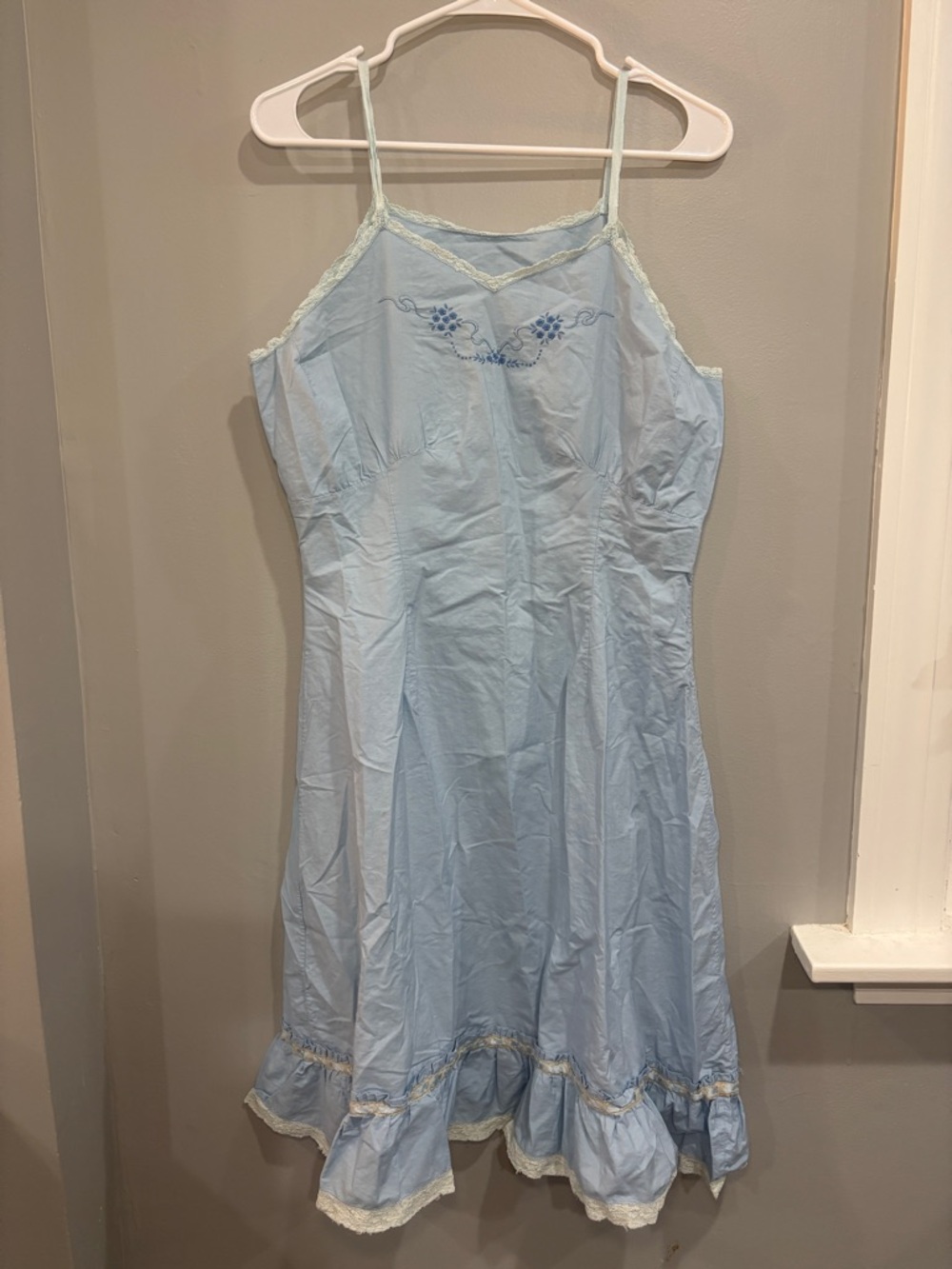 Vintage baby blue slip dress cottagecore dainty spaghetti straps delicate lace